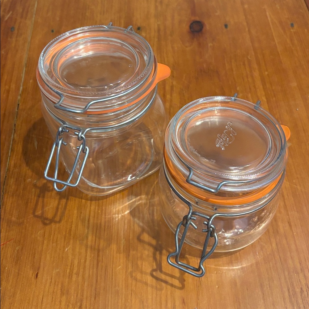 Glass Jar Bundle! 750 ml Italy & 500 ml French La Parfait Rubber Seals in Tact